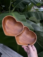 Mid Century Modern two Hearts wooden snack and nut server Philippines 