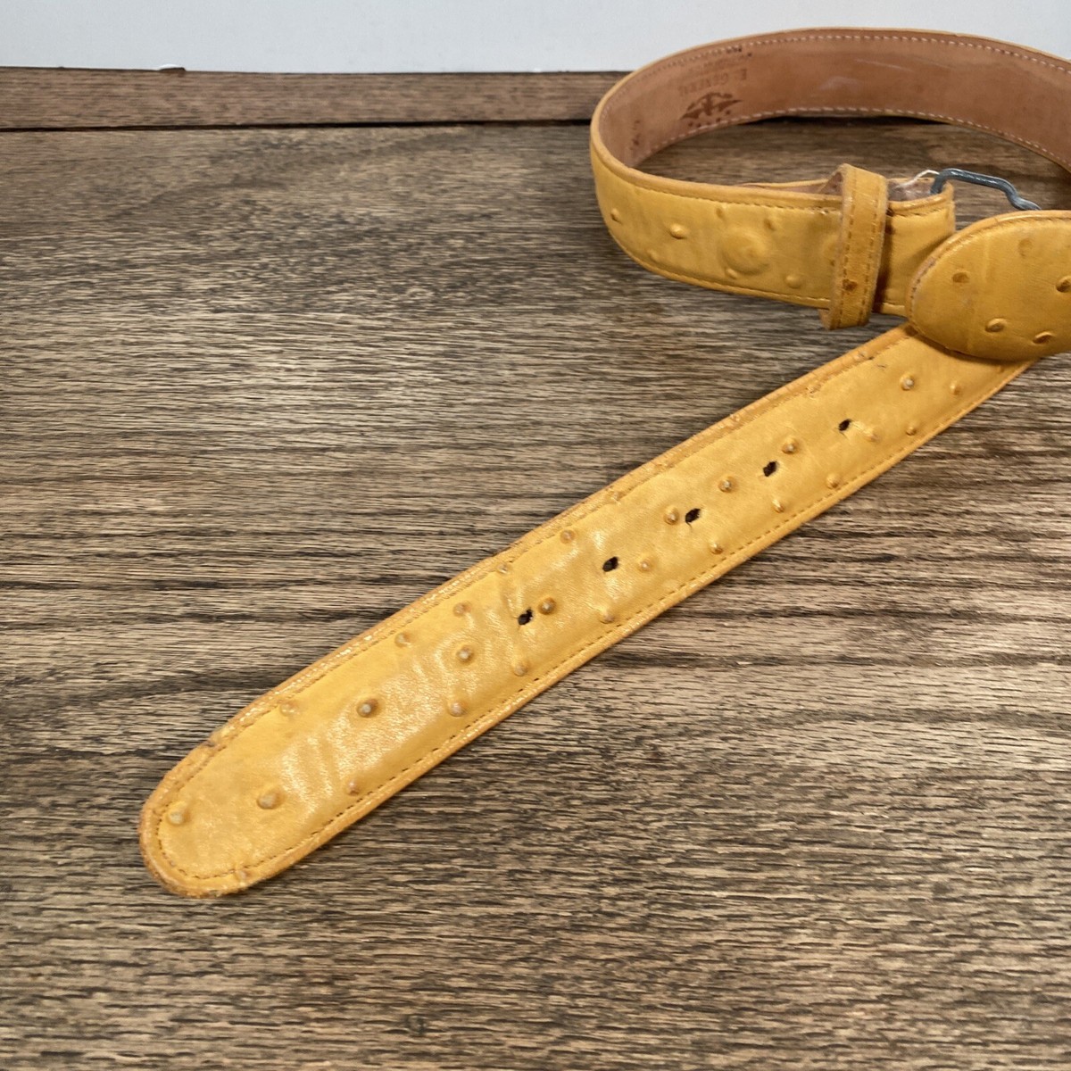 El General Yellow Ostrich-Texture Leather Belt Sz 38\