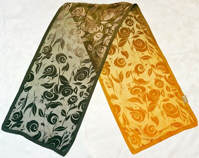 SCARF VINTAGE AUTHENTIC COCON COMMERZ FLORAL ART OMBRE ORANGE GREEN SILK LONG