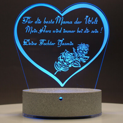 Beste Mama Gravur Acryl LED RGB USB Geburtstag 128 × 117 mm Sockel weiß  (508)