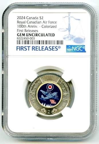2024 $2 CANADA NGC GEM UNC COLOR ROYAL CANADIAN AIR FORCE TOONIE TWO DOLLAR - FR