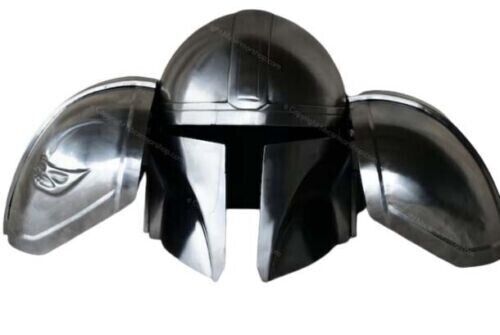 The Mandalorian helmet W/ Pauldron Easy To wear Larp Sca Metal Armor Accessory - Picture 1 of 2