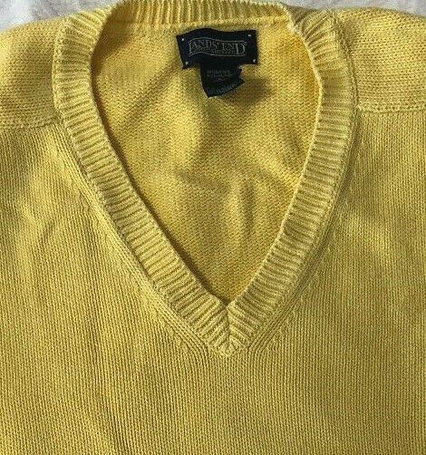 VINTAGE LANDS END Cotton Sweater YELLOW Chunky Knit Long VINTAGE LANDS END Cotton Sweater YELLOW Chunky Knit Long