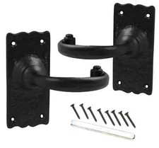 BLACK ANTIQUE EXTERNAL DOOR HANDLE/Lock 150mm Locking Ornate Iron Key Hole PAIR