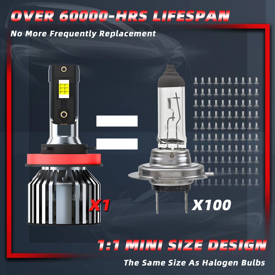 For Jeep Compass 2011-2017 H8/H9/H11 LED Headlight Bulbs Kit High/Low Beam - Image 3 of 4