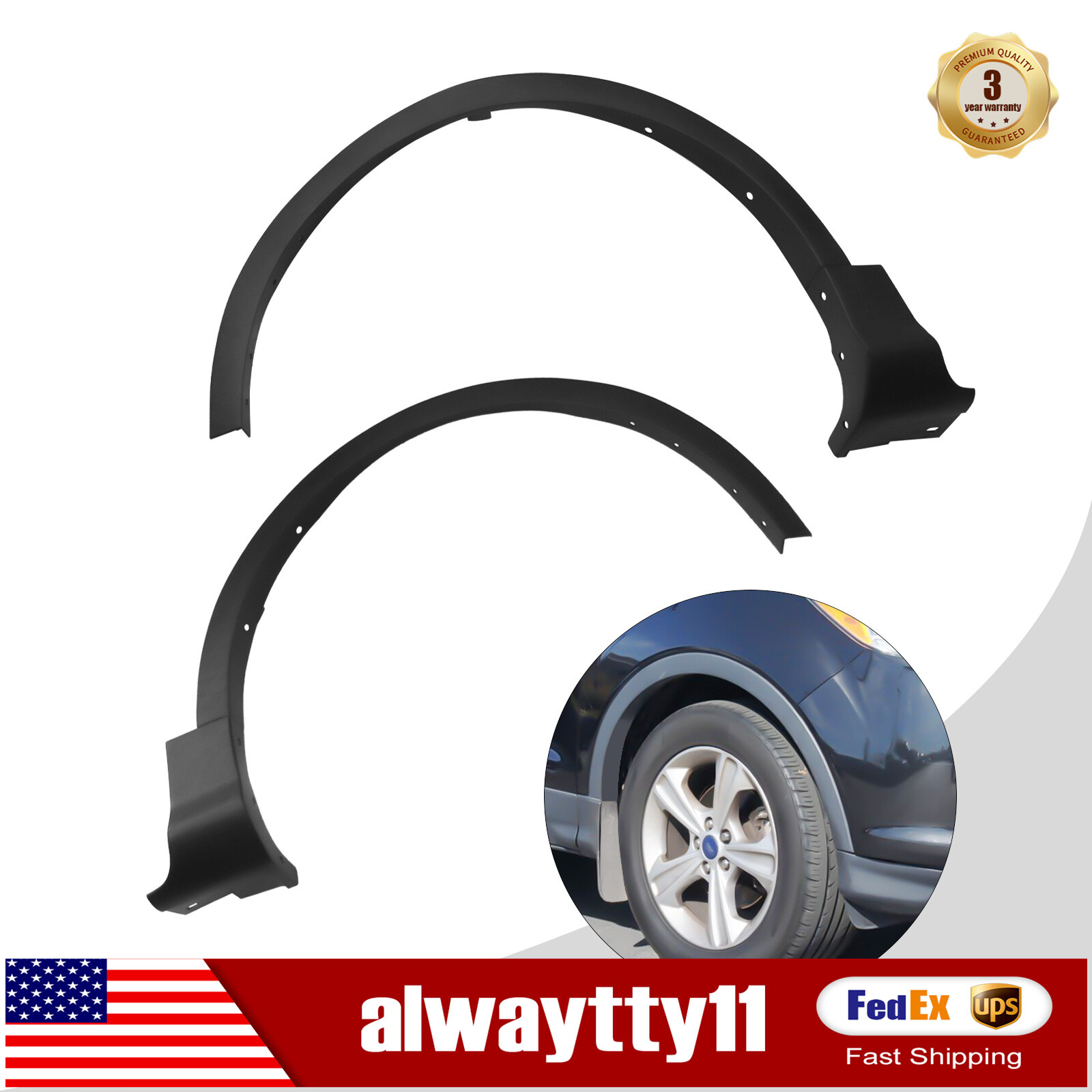 Front Fender Flare Wheel Well Arch Molding Trim Pair For Ford Escape 2013-2016