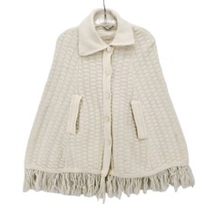 Vintage WINTUK Orlon Acrylic Ivory Cream Knit Sweater Cape Poncho Fringe