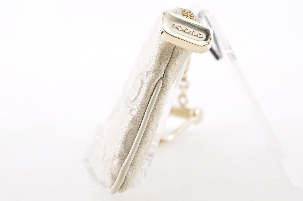 GUCCI Shima Leather Coin Case White Gold Unused Auth w/Box