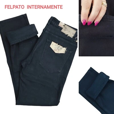 Jeans NERO uomo TAGLIE FORTI felpato INVERNALE pantaloni foderati IN PILE CALDO