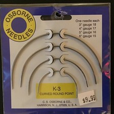 Osborne Needles, K-3 Curved Round Point, NEW Shipped from USA
