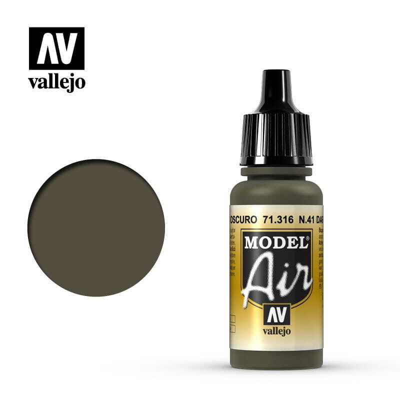 Vallejo Model Air 71316 N41 Dark Olive Drab – Vernice Acrilica Opaca 17ml Per Aerografo E Modellismo – Colore FS, RAL, RLM