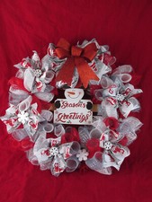 Red and White Curled Deco Mesh Wreath