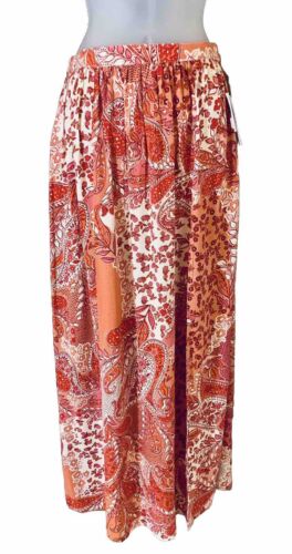 NWT Patrons Of Peace Women's Size S Long Maxi Skirt Paisley Rust Pink Boho Slit