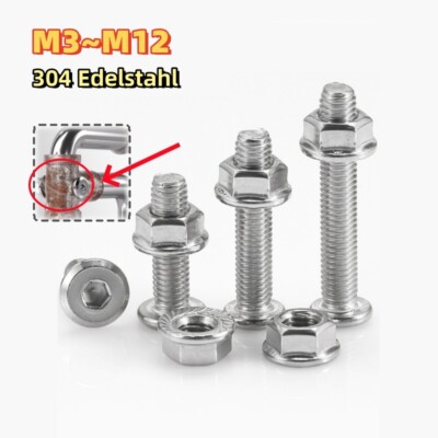 Furniture Bolt Stainless Steel Flat Head Allen Screws With Serrated Flanged Nuts