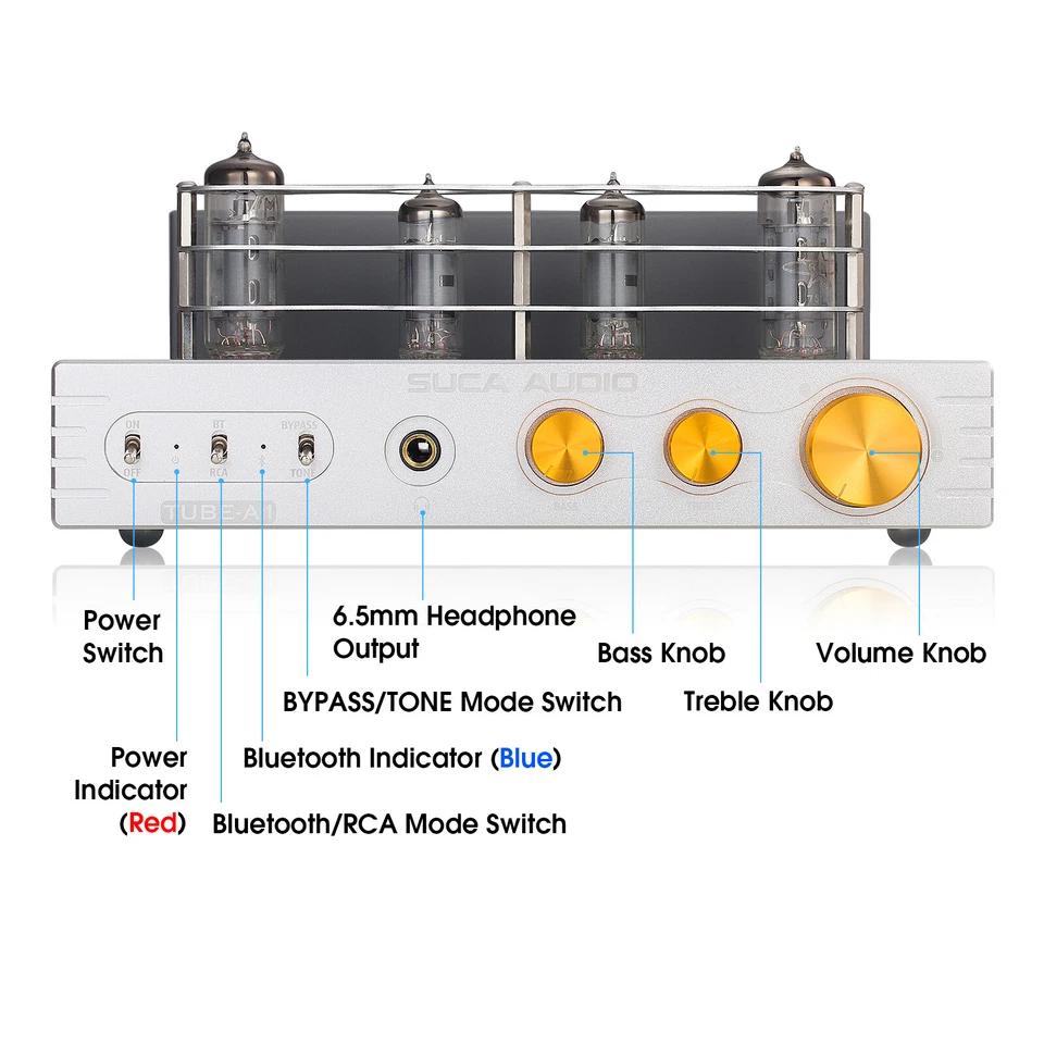 HiFi Bluetooth 5.0 Vacuum Tube Amplifier Class A Stereo Audio Amp Headphone Amp - Image 3 of 4