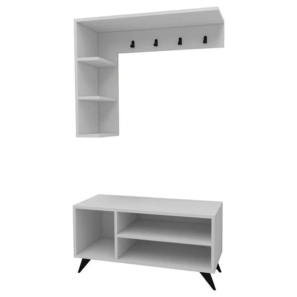 Mobile Ingresso Ad Angolo Appendiabiti Scarpiera Bianco Samle - Immagine 2 di 4