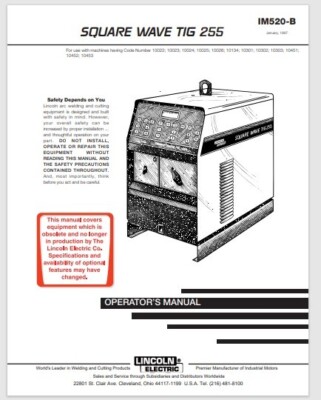 Lincoln Square Wave Tig Welder 255 IM520 40 Pages for year 1997