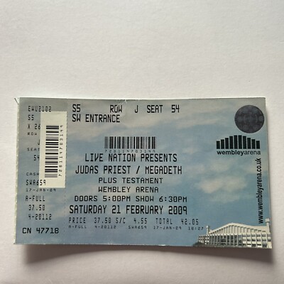 Judas Priest/ Megadeth/ Testament - Original 2009 Concert ticket stub RARE!!
