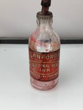 Sanford Cardinal Red 8 oz Ink Bottle 1919 Made in USA (e344)