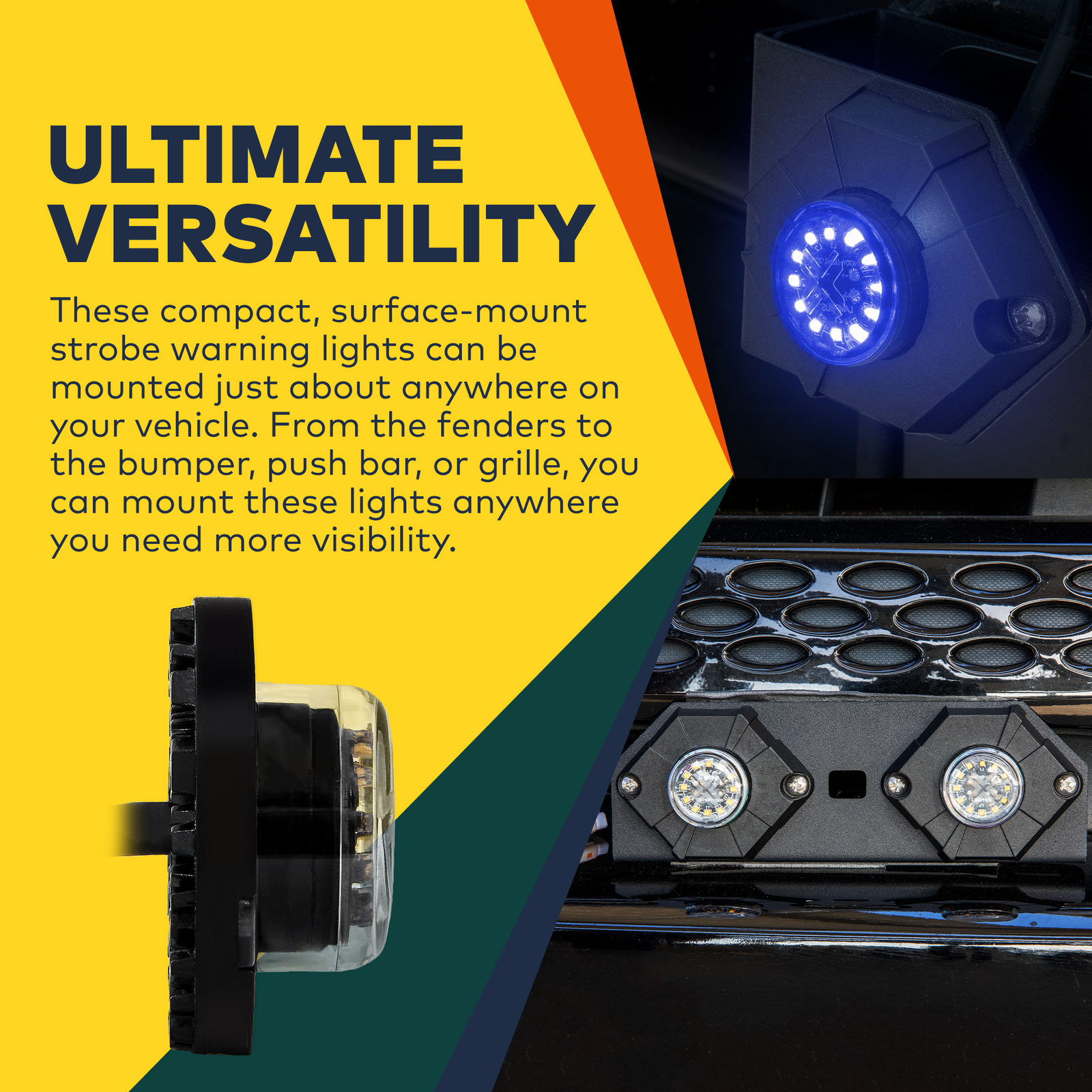 Amber 12W LED Hideaway Strobe Light SAE Waterproof Police Tow Truck