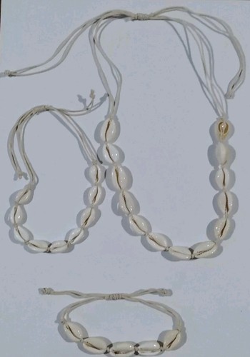 3pcs Natural White Cowrie Shell Choker Necklace + Bracelet + Anklet Adjustable - Picture 6 of 6
