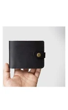 Black leather men's bifold wallet with coin pocket and multi-card holder, black