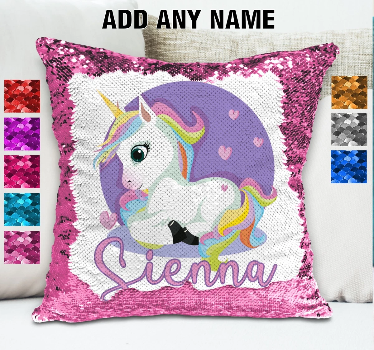 Unicorn sequin cushion clearance personalised