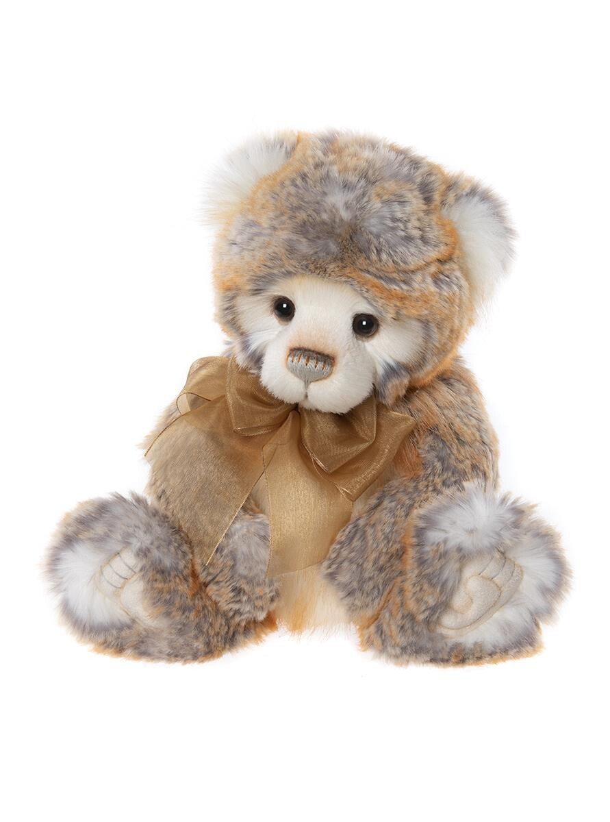 Charlie Bears Rhys Plush Teddy Bear - Soft Orange Bow, Cuddly 36 cm Tall