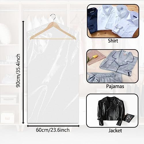 100 Pack 23.6x40inch Plastic Garment Bags, Clear Plastic Clothes Covers