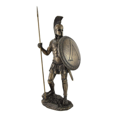Griechischer Spartaner Krieger mit Speer und Hoplit Schild Kaltguss Bronze & Harz