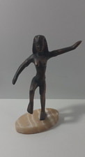 Vintage Brushed Bronze Statuette Egyptian Dancing Cleopatra on Marble Base 7"