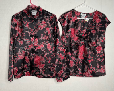 Vintage AGB IN Oriental Jacket/Blouse +Tank Top Outfit Set Silk Asian Shirt sz L