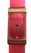 Guess Women's 9.5" Watch Pink Rectangle Silver Tone Dial Silicone New Battery