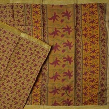 Vintage Brown Sarees 100 Pure Silk Printed Zari Border Sari 5YD Craft Fabric