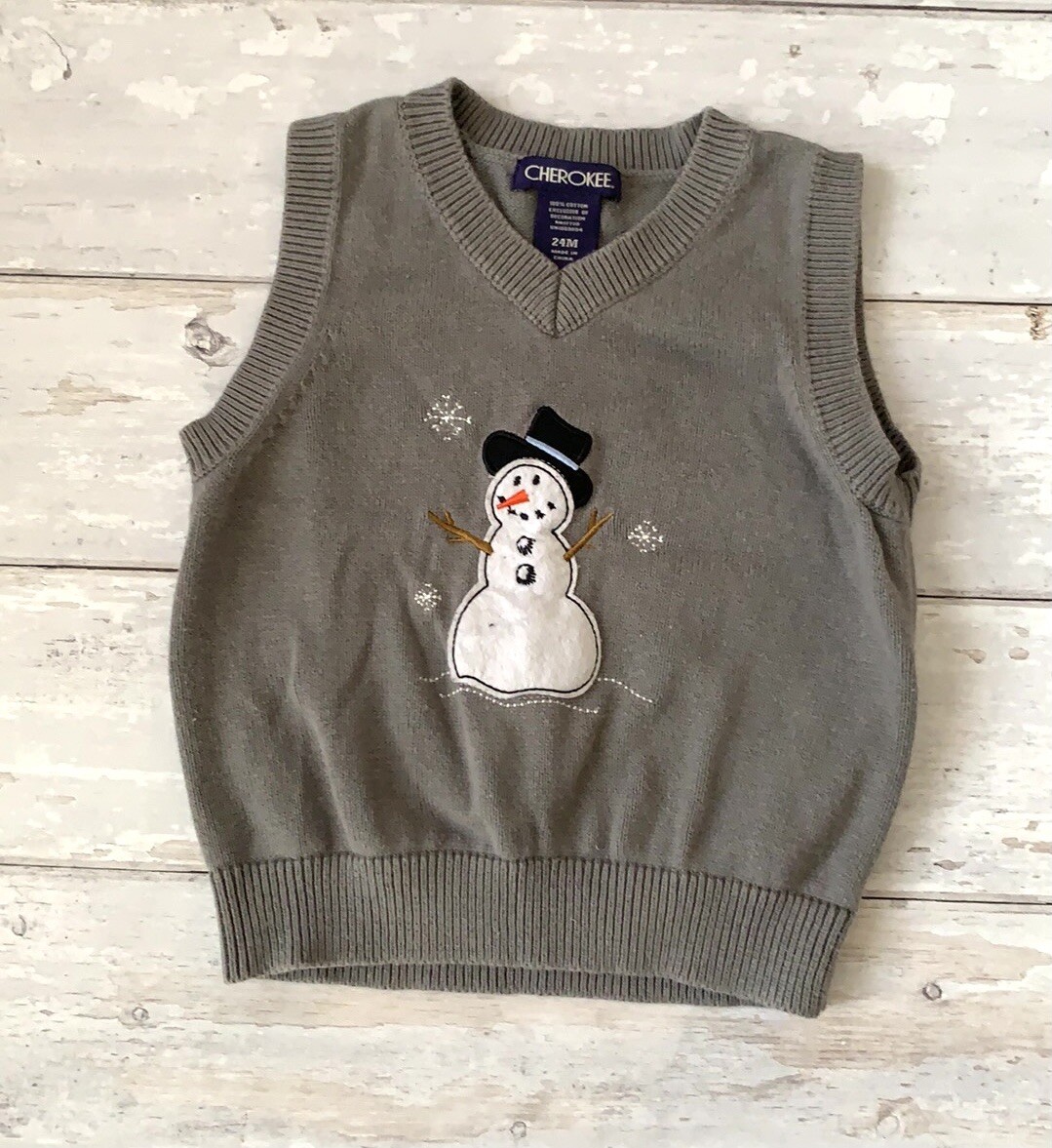 Boys 24m Christmas Sweater Vest Gray Snowman Knit Pullover