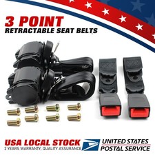 2pcs Black Car Adjustable Retractable 3 Point Safety Seat Belt Straps Assembly