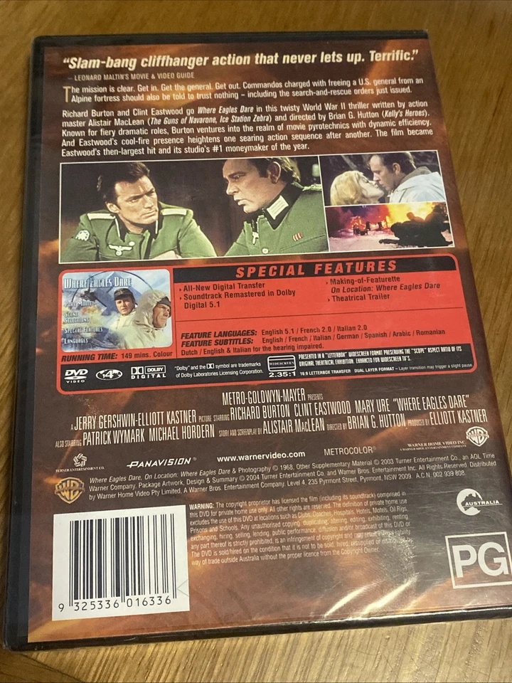 Where Eagles Dare DVD Region 4 Brand New And Sealed Clint Eastwood Collection - image 3 of 3