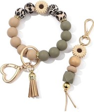 2PCS Silicone Beaded Wristlet Keychain Set, Upgraded Key Ring Bracelet Keychains