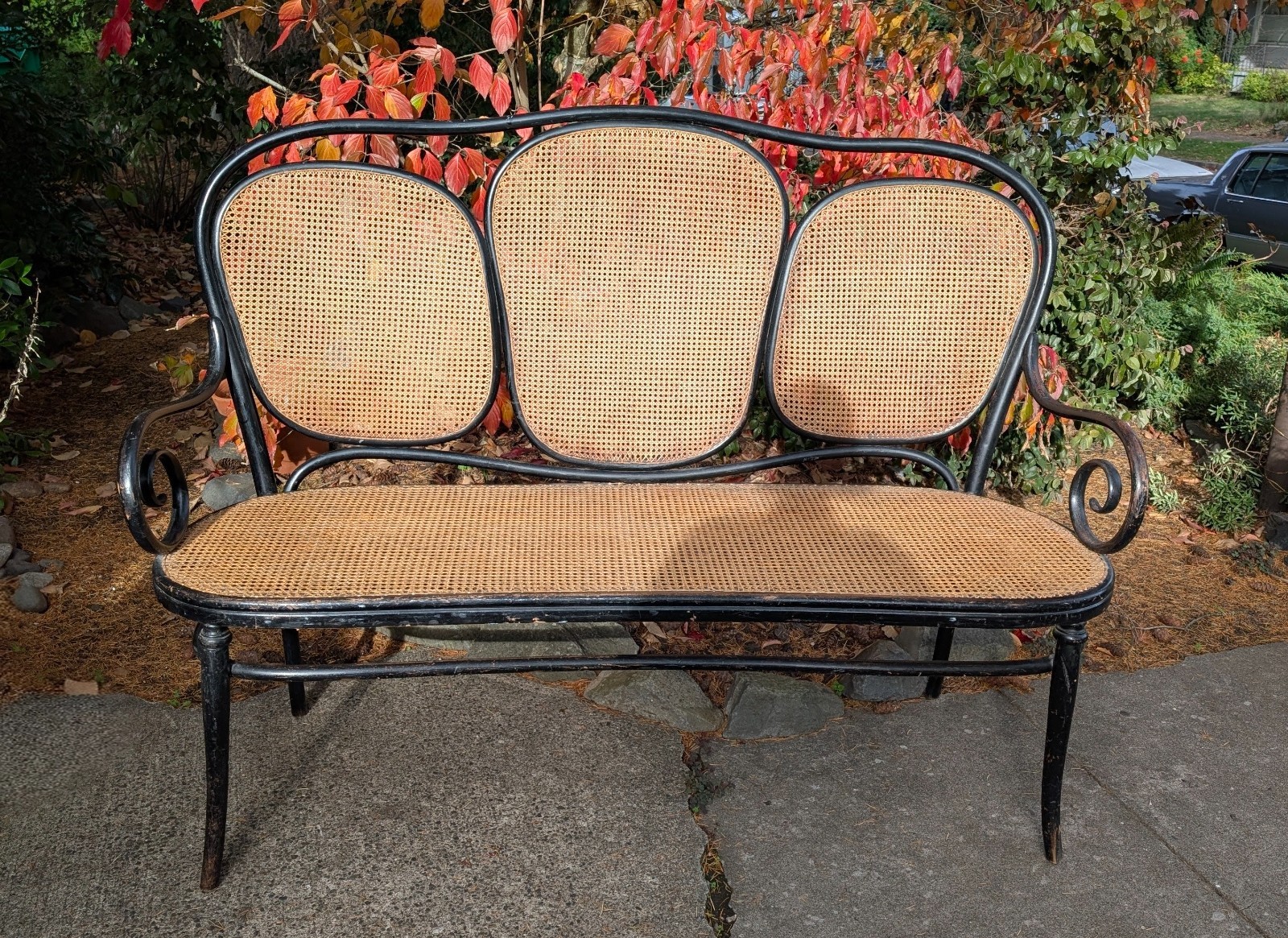 Thonet Bentwood Gebruder Vienna Loveseat Settee Bench Original Woven Cane Seat