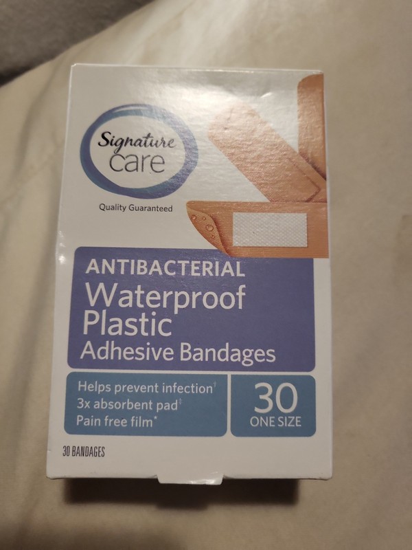 Signature Care Antibacterial Waterproof Plastic Adhesive Bandages, 30 Count, NIB