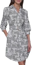 NWT KARL LAGERFELD PARIS Women Scenes From Paris Buttons Front T-Shirt DRESS,10