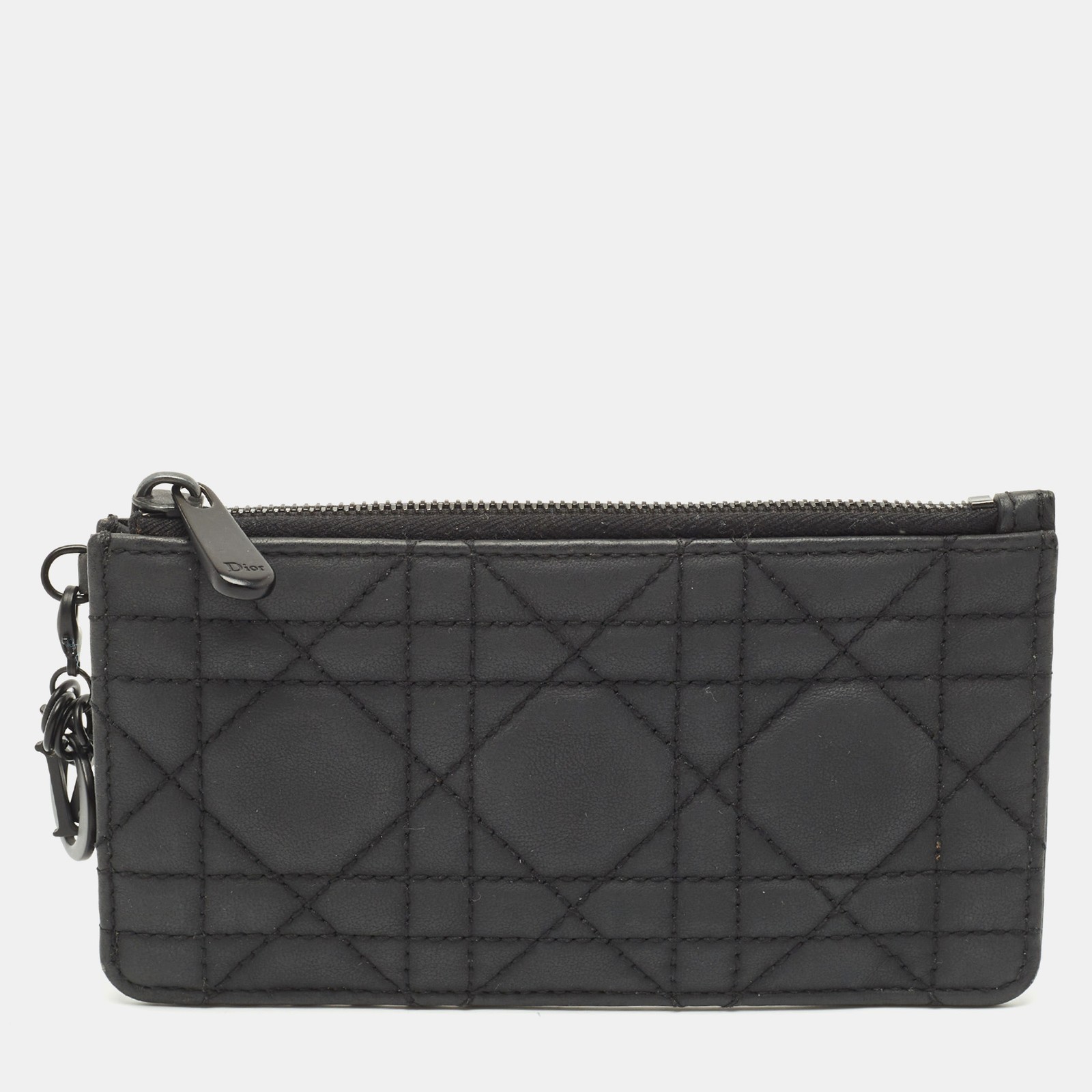 Dior Black Ultra Matte Cannage Leather Lady Dior Zip Card Case  