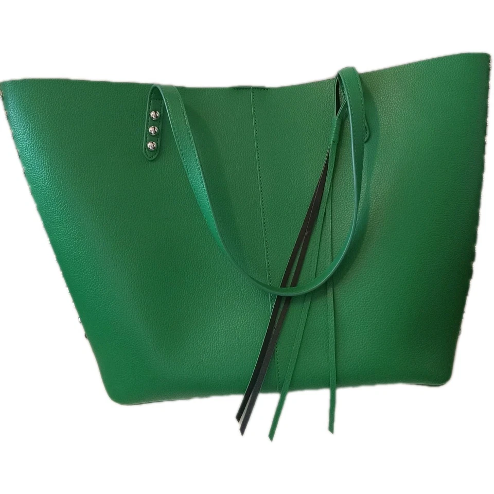 Bolso de Mano Rebecca Minkoff Verde ENVY Cuero Holgado Plateado Tachuelas Borde Bolsa con Cremallera Foto 4 de 4