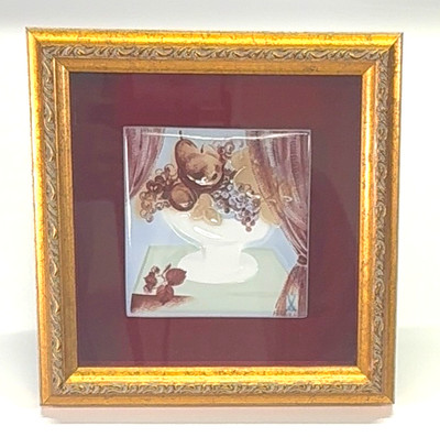  Authentic MEISSEN Hand-Painted Fruit Porcelain Plaque Framed 3.5''x3.4'' DDP Fast