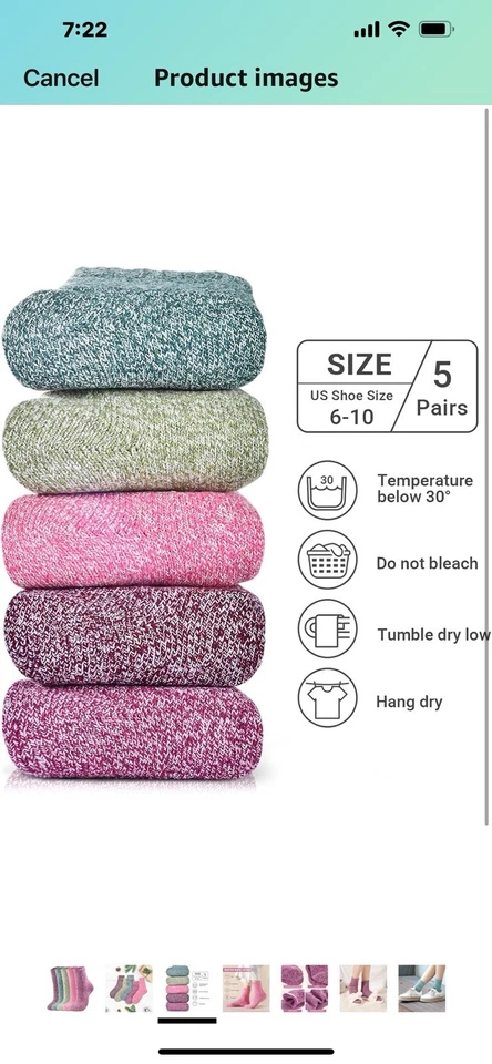 5 Pairs Womens Winter Warm Thermal Lambs Wool Merino Heavy Duty Boot Socks 9-11 - Image 3 of 4