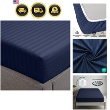 Feather & Stitch 1 Piece Fitted Sheet King Size, 100% Cotton Damask Sateen We...