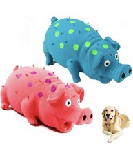 Squeaky Pig Dog Toys 2 Pack Durable Rubber Chew Puppy Interactive Latex Red Blue