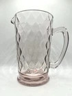 Jeannette Windsor Pink Glass Water Pitcher Diamond Pattern Vintage