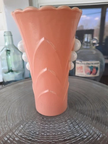 Vintage Anchor Hocking Dusty Rose Vitrock VASE Scalloped Art Deco Glows w/ UV