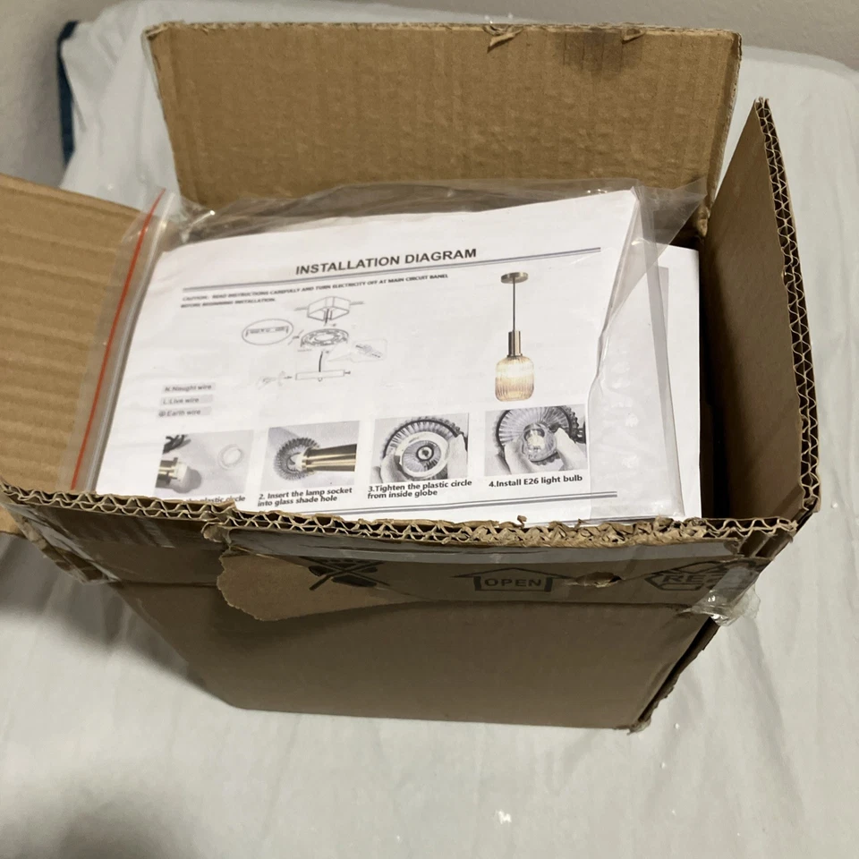 Lámpara de techo de vidrio ámbar de 1 luz KCO Lighting pluma de vidrio a rayas vintage Foto 4 de 4